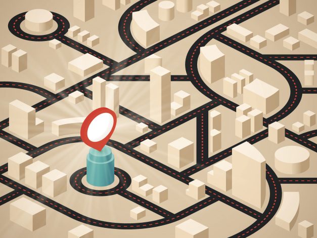 Picture of a city with a single building highlighted